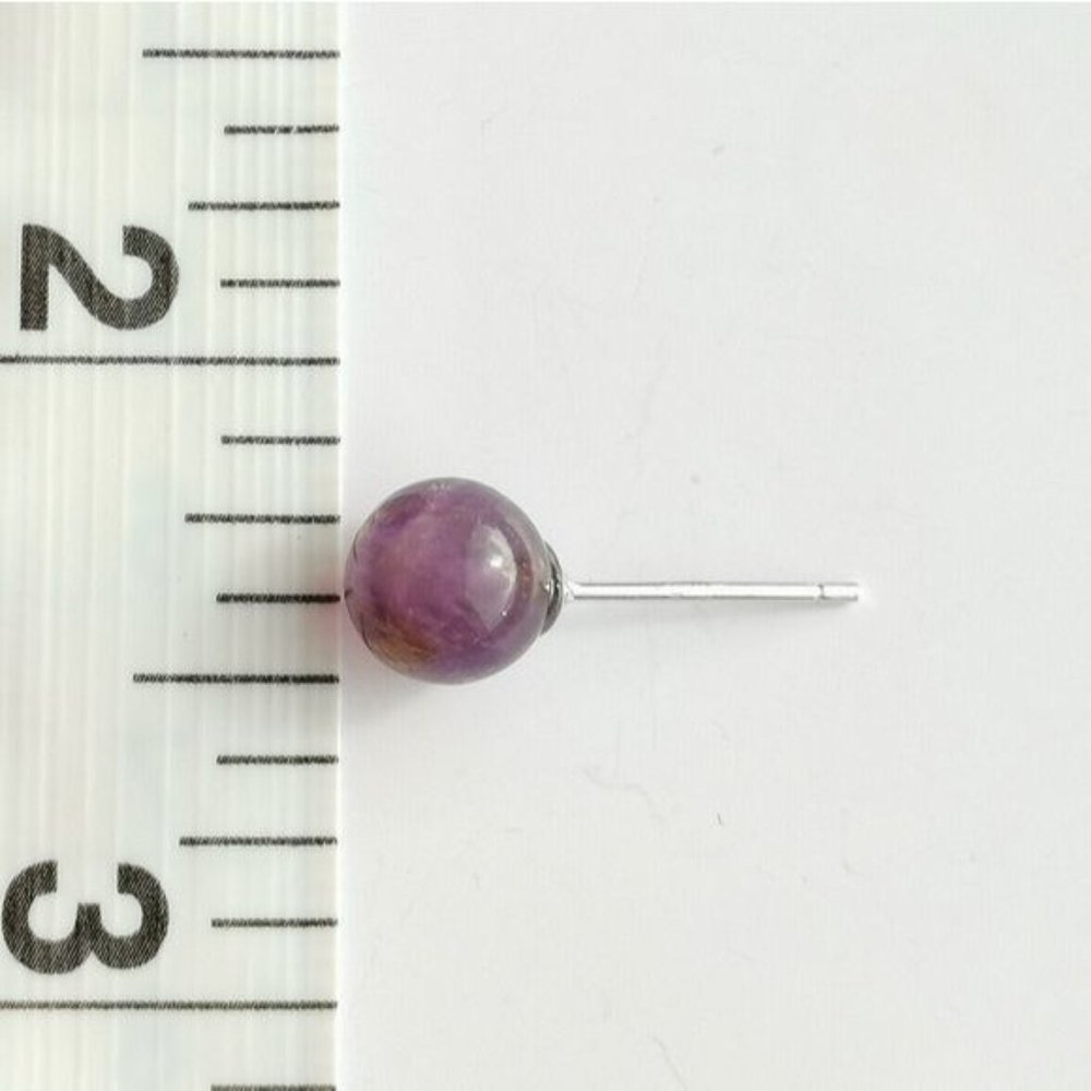 New Sterling silver rock amethyst ball earrings - Picture 6 of 7